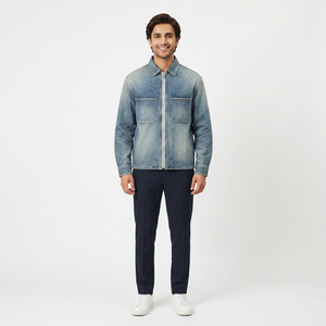 OEM a granel al por mayor ropa de hombre chaquetas de mezclilla nuevo modelo desgastado Jean Bomber algodón transpirable chaqueta de mezclilla de los hombres - Product Image 1