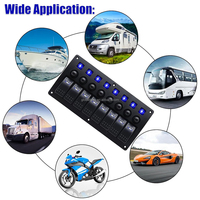 Interrupteur à bascule 8 gang Globaltone, panneau étanche, disjoncteur, indicateur LED rouge, 12V-24V DC 20A pour voiture, bateau, camping-car