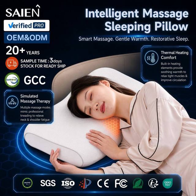Manufacturer OEM/ODM Adjustable Smart Smart Massage Gentle Warmth App Controlled Pillow Restorative Sleep Pillow for Sleeping