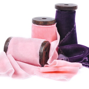 Handdyed Rayon thô cạnh bó hoa cô dâu Ribbon thô cạnh lụa nhung Ribbon cho trang trí đám cưới - Product Image 1