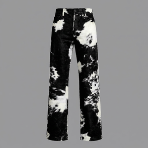 Pantalon large taille haute pour homme en denim de coton tie-dye, style décontracté automne, fermeture boutonnée, tissu non tissé léger coupe-vent - Product Image 1