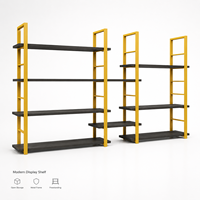 Étagère de rangement multi-niveaux HONGYAN en métal jaune, 240 cm de long, avec panneaux noirs, pour magasin, salle d'exposition, maison, bureau