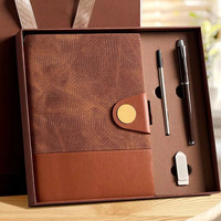 Carnet d'affaires en cuir PU avec stylo et clé USB, coffret cadeau classique pour anniversaire d'entreprise, vente en gros pour employés