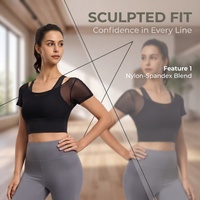 Haut de sport et de yoga à manches courtes, effet deux pièces, imprimé maille, ajouré, avec soutien-gorge intégré, design torsadé tendance, maintien élevé, respirant, col rond