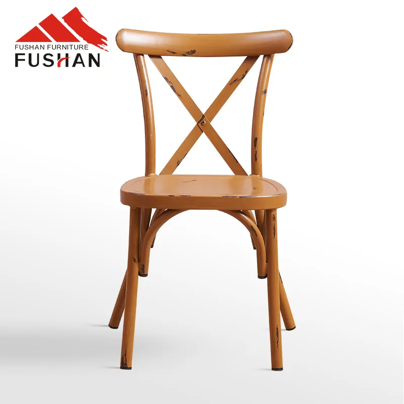 Wholesale Stackable Cross Back Design Dining Chairs Bistro Vintage Industrial Metal Chairs For Restaurant