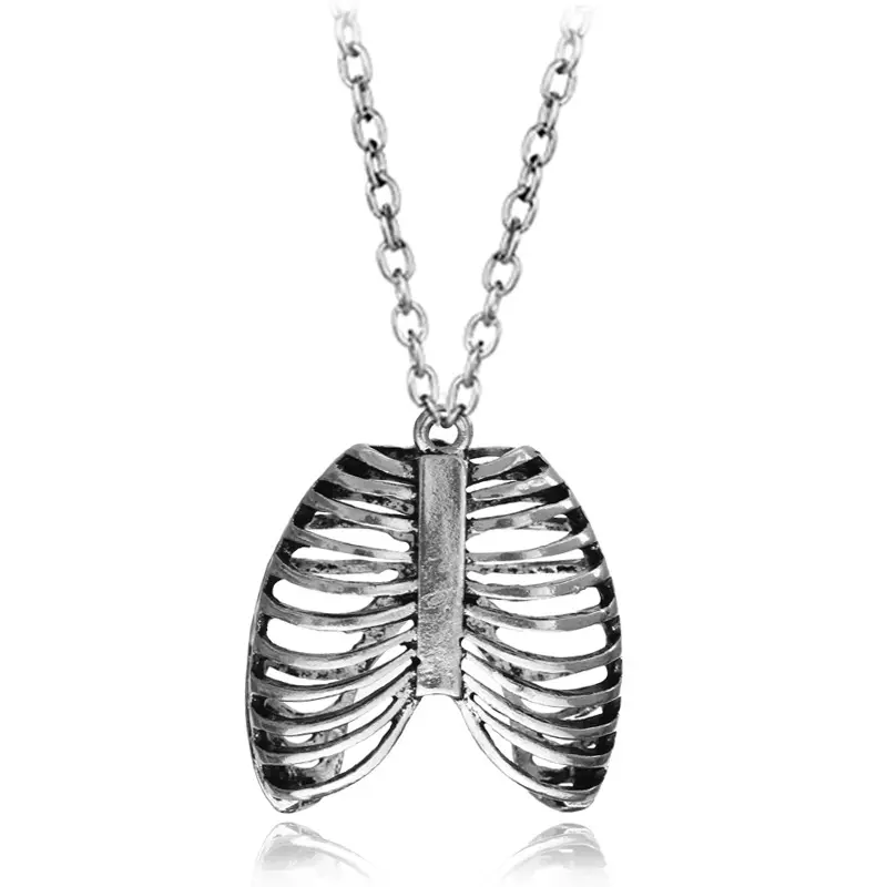 Fashion Gothic vintage rib Cage Necklace Anatomical Skeleton Heart Goth Punk Unique Retro pendant necklace Jewelry for men women