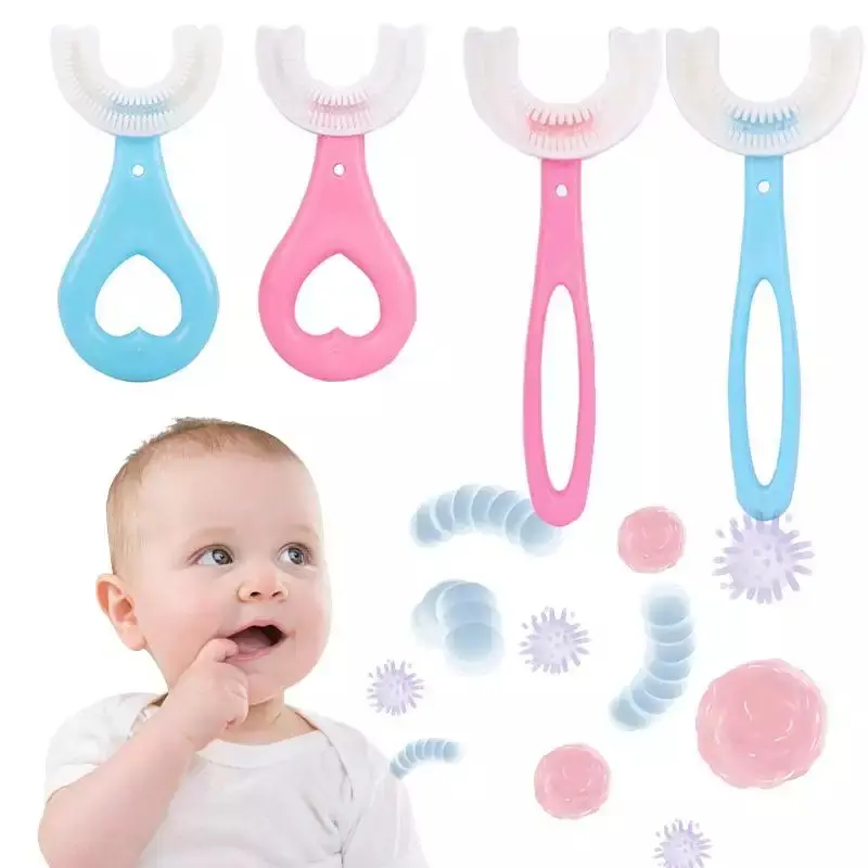 Wholesale eco friendly Silicone U-Shape Toothbrush Kids Tooth brush 360 Degree Cleansing Children 360 U Shape baby Toothbrush