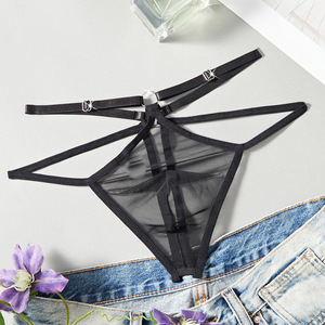 Culotte string sexy en maille pour homme, noire, fine, en polyester, transparente, avec poche en U, collection Printemps 2026 Saint-Valentin - Product Image 1