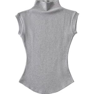 T-shirts et hauts d'été sexy à col roulé sans manches pour femmes, coupe ajustée unie, pulls décontractés, basiques streetwear féminins - Product Image 3