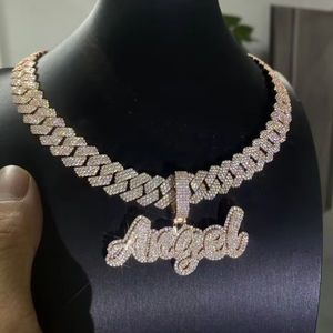 925 Sterling liontin malaikat perak lulus penguji berlian HipHop Iced Out liontin Moissanite kustom liontin nama huruf awal - Product Image 2