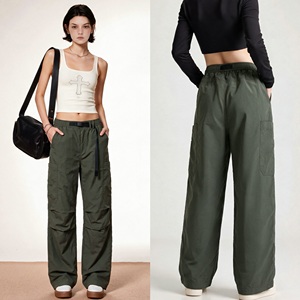 Men's <b>Wide</b> <b>Leg</b> <b>Cargo</b> Pants Elastic Waist Multiple Pockets Workwear Style taffeta Trousers Autumn Breathable Lightweight Green - Product Image 6
