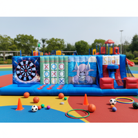Jeu gonflable 4-en-1 en PVC : Cible de football, Lancer d'anneaux, Tic-Tac-Toe, et Tir au basket à vendre