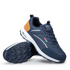 Zapatillas deportivas con amortiguación de aire para hombre, con cordones, panel en contraste, cuero PU, antideslizantes, que absorben los golpes, para deportes al aire libre, para caminar - Product Image 4