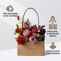 Tas Kertas Kraft Tahan Air Khusus Mewah dengan Pegangan untuk Kemasan Bunga Florist, Laminasi Dalam