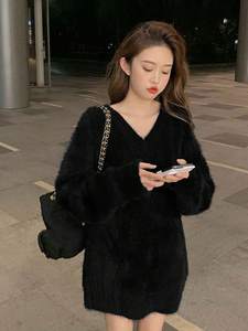 <span class=keywords><strong>Sweater</strong></span> Bulu Imitasi Wanita Lucu, Hangat, Rajutan Berbulu, Lengan Panjang, Kerah V, Polos, <span class=keywords><strong>Sweater</strong></span> Rajut Lembut - Product Image 3