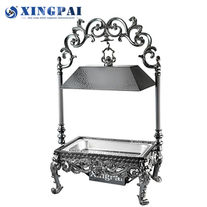 Xingpai จานอุ่นอาหารสแตนเลสสีดำดีไซน์หรู, ชุดบุฟเฟต์อาหารสำหรับจัดเลี้ยงอาหาร - Product Image 3