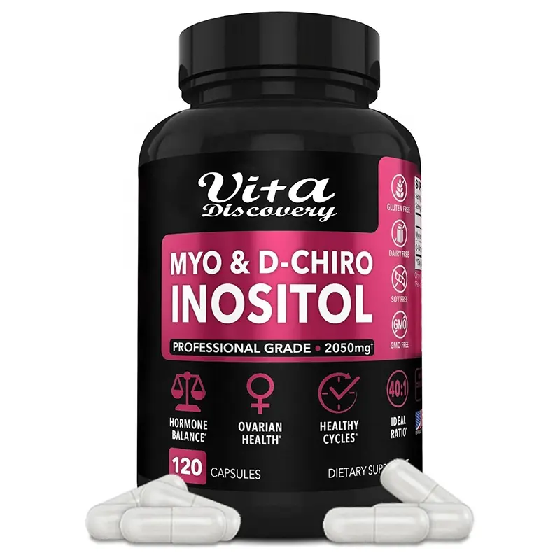 El mejor suplemento OEM de inositol para el cuidado de la salud, folato y vitamina D Myo Inositol D-Chiro, cápsulas de inositol para la salud de las mujeres