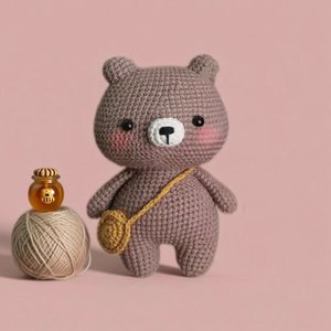 Gris ours en peluche poupée décor fait à la main idée cadeau facile bricolage Crochet Starter Kit activité enfants tricot projet - Product Image 4