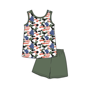 Ensemble de vêtements pour bébé garçon imprimé camouflage BSSO1992, tenue d'été, vente en gros, ensemble sans manches - Product Image 3
