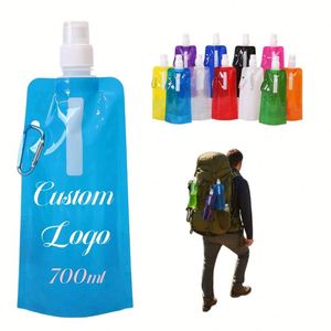 Bouilloire pliable portable en PE avec logo personnalisé et mousqueton, sac à eau pour sports de plein air, randonnée, camping, cyclisme, concerts - Product Image 1