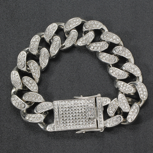 AB008 20mm 8inch Chunky <strong>Crystal</strong> <strong>Bracelet</strong> Iced Out Hip Hop Men <strong>Crystal</strong> Cuban <strong>Bracelet</strong> Bling Bling - Product Image 2