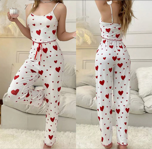 Schnelle Lieferung: Modischer Herz-Print, 2-teiliges Damen-Schlafanzug-Set, Atmungsaktive Nachtwäsche für Damen - Product Image 4