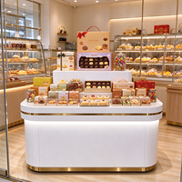Comptoir de présentation pour boulangerie, vitrine de présentation pour desserts et aliments, table de présentation incurvée pour boulangerie, personnalisation complète du magasin