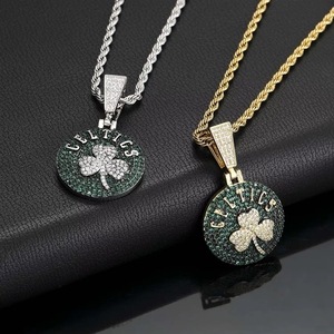 Collier Pendentif Équipe de Basketball Celtique, Micro-incrusté de Zircon, Fleur Ronde, Commémoratif, Hip Hop, Plaqué Or et Rhodium - Product Image 5