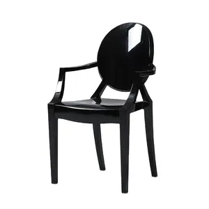 Commercio all'ingrosso di mobili di metà secolo moderna sedia impilabile in plastica acrilica nera sedia fantasma con braccioli