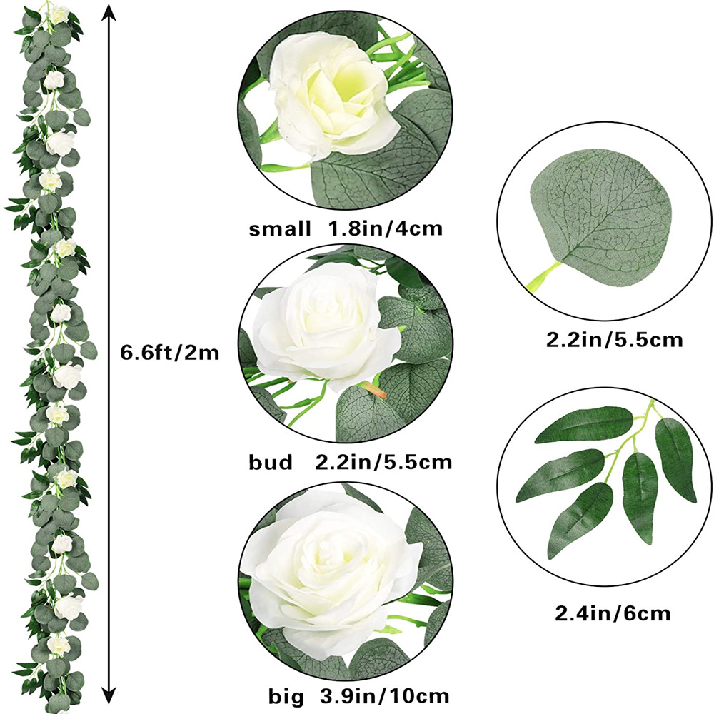 Artificial  Eucalyptus  Garland with Willow Leaves rose flower for Wedding Party Home Decoration