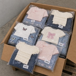 Ensembles d'été haut et jean pour garçons et filles, tenues en denim deux pièces, styles variés, vente en gros, tailles assorties, vêtements en lot - Product Image 2