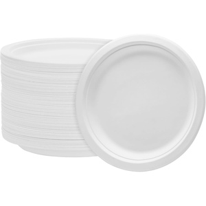 150 Pack Customized Size Heavy-Duty <b>Disposable</b> Eco-Friendly 100% Compostable Bagasse Biodegradable <b>Plates</b> with Custom Logo - Product Image 1