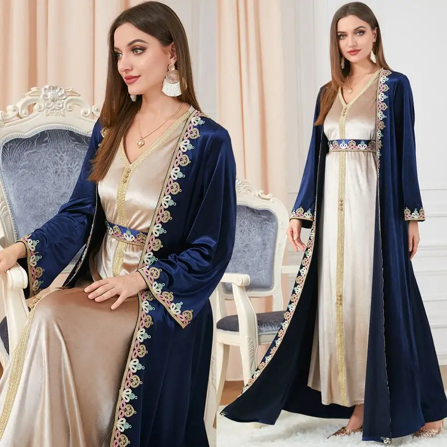 Muslim two-piece Sets Long Dress abaya kaftan islamic Clothing Robe Femme Musulmane Cloak Autumn Winter wholesale Consignment