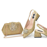 Ensemble chaussures et sac pour femme, chaussures à talon carré ouvertes, à enfiler, en PU, avec talon de 6 cm, lanières convertibles plates, pierres résistantes à l'usure, été