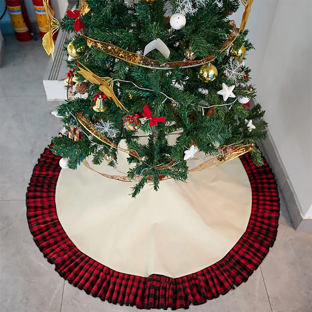 High Quality Sublimation Custom Logo Xmas Christmas Grid Tree Skirt For Holiday Decoration