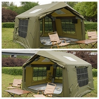 Tente gonflable imperméable de 8 mètres carrés, résistante au vent, pour le glamping en plein air, avec cheminée et port pour climatisation