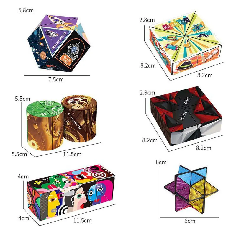 Hot Selling Custom Printing Logo Fidget Toy Brain Training Shape Shifting Box 3D Infinity Geometry Magnetic Rubikes Magic Cube