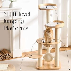 Wholesale 49 Inch Solid Oak Multi Level Tower OEM ODM Custom Logo Sisal Scratching Post Luxury Indoor Waterproof Carton - Product Image 2