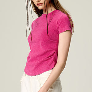 Vestiti estivi a manica corta da donna con elastico antirughe Slim in bianco t-<span class=keywords><strong>shirt</strong></span> lavata da donna di alta qualità 280GSM - Product Image 3