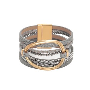 Pulsera <span class=keywords><strong>de</strong></span> Mujer con Cuentas <span class=keywords><strong>de</strong></span> Cristal y Cuero PU Multicapa, Piezas Geométricas <span class=keywords><strong>de</strong></span> Aleación, Cierre Magnético, Joyería Elegante - Product Image 5