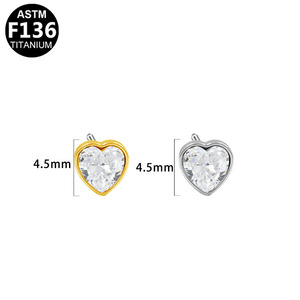 Clous de piercing en alliage de titane F136 avec zircon, serti quatre griffes, forme cœur, accessoire de remplacement pour bijoux en titane - Product Image 5