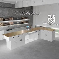 Comptoir de réception commercial personnalisé en bois massif et contreplaqué avec logo pour boulangerie, café, pâtisserie