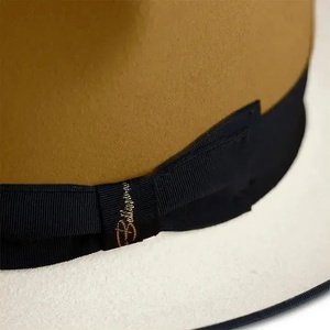Two Tone Wool Fedora <b>Hat</b> Brown Crown White Brim Black <b>Band</b> Unisex Formal Adult 56-58 cm - Product Image 3