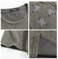 T-shirt vintage personnalisé en gros délavé aux minéraux avec broderie d'écusson à col rond T-shirt à épaules tombantes au design affligeant