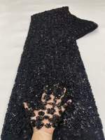 Tissu en dentelle à sequins noirs de qualité supérieure, orné de perles, maille florale 3D pour la haute couture, plusieurs couleurs en stock, livraison rapide