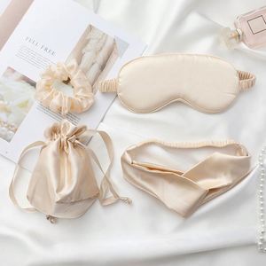 Luxury Satin Silk 4Pcs Accessory Gift Set Eye <b>Mask</b> Scrunchie Headband Storage Bag Portable Travel Night Rest <b>Sleep</b> Kit - Product Image 1