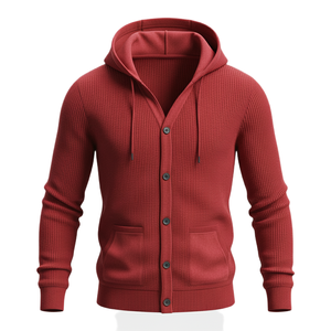 Wholesale Custom Winter Solid Knitted Button Eco-Friendly Hoodie Long Sleeve Drawstring Dual Patch Pockets Bangladesh - Product Image 2