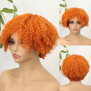 Perruque Courte Bouclée 100% Cheveux Humains pour Femmes Noires Couleur Roux Perruque Afro Crépue avec Frange Sans Dentelle Frontale Coupe Pixie Bob Sans Colle - Product Image 1