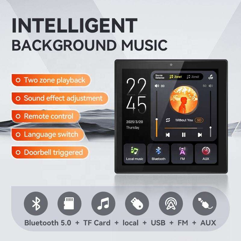 4'' Background Music Host with 2 Zones Playback 4*25W Intelligent Bluetooth Wall Amplifier Touch Screen Music Volume Controller · image 3