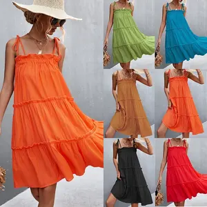 Kadın yaz yeni moda katı renk gevşek uzun askı elbise gelişmiş giyim elbiseler